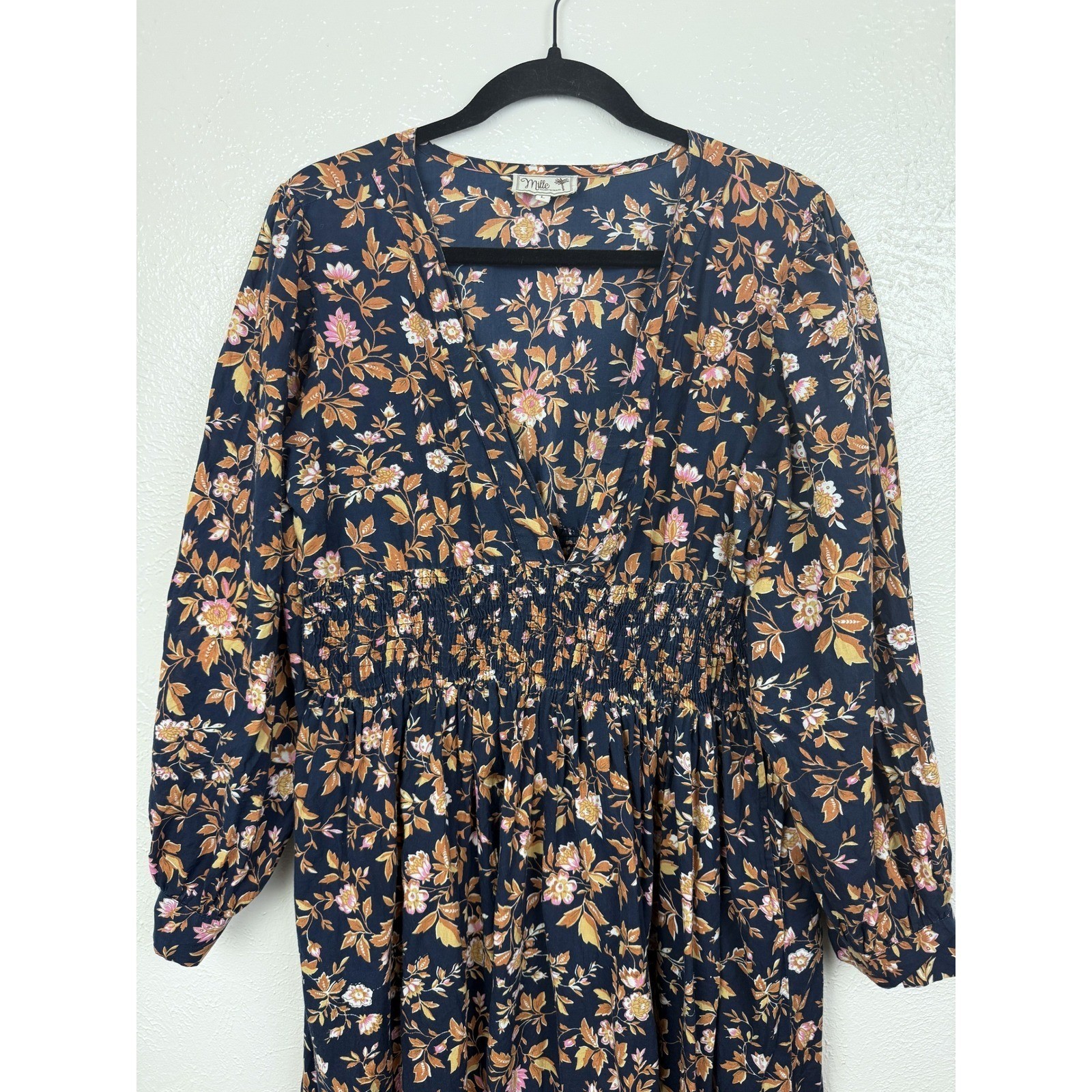 Mille Resort Camille 100% Cotton Smocked Midi Dress Montmarte Floral Large