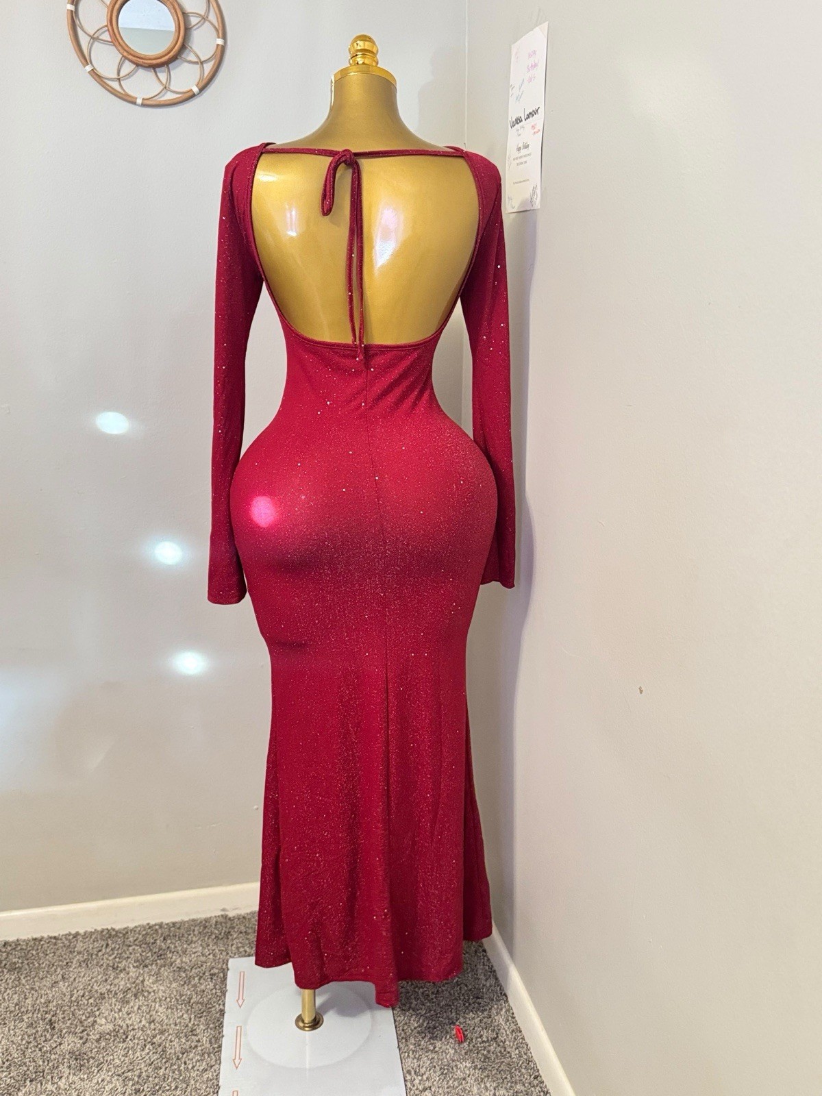 Sparkly Red Open Back Maxi Dress | Long Sleeve | Evening | Formal | Holiday