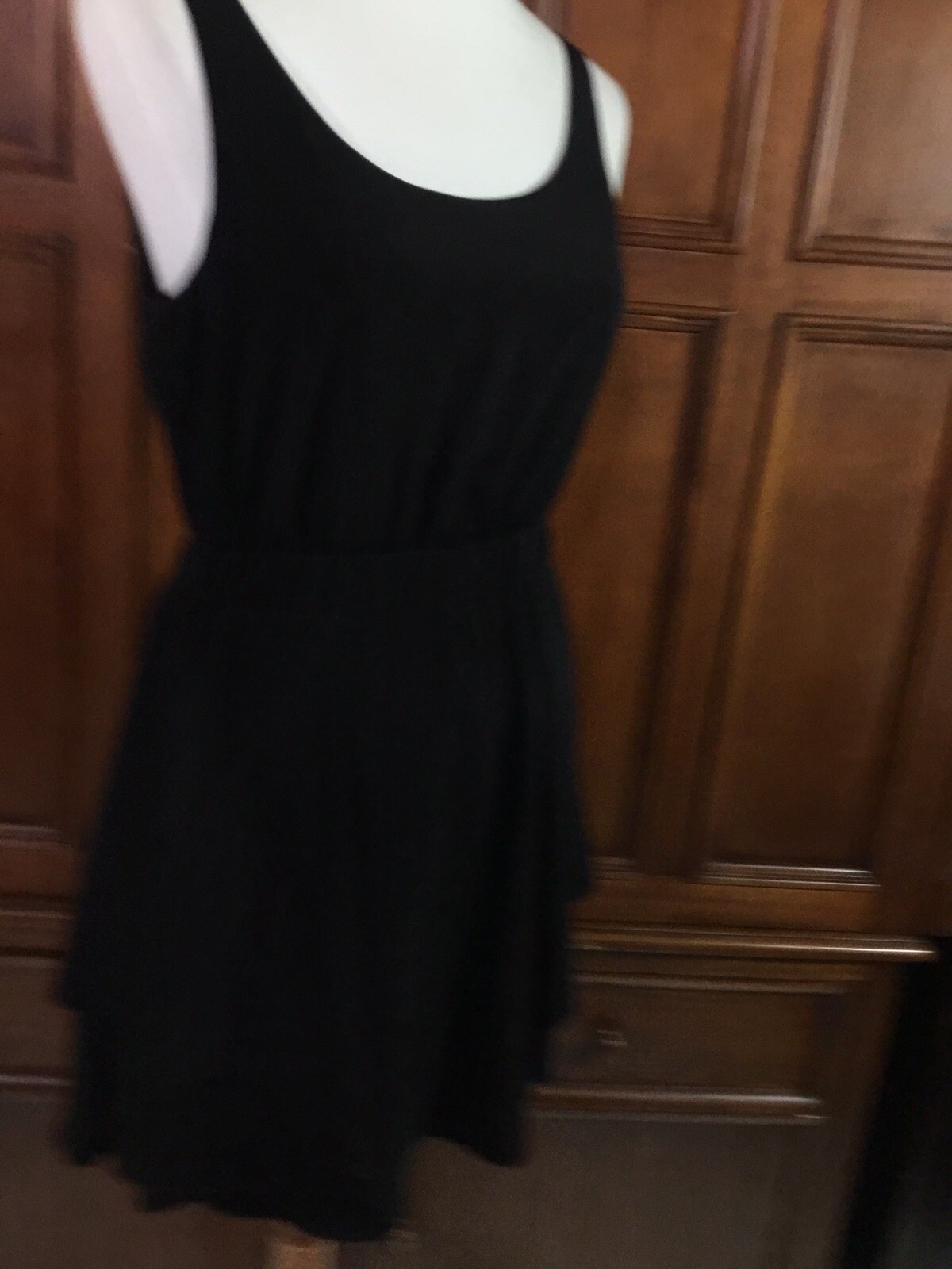 BCBG Generation Dress Solid Black Full Zip And Tie Back Cute Skirt Layer Elastic