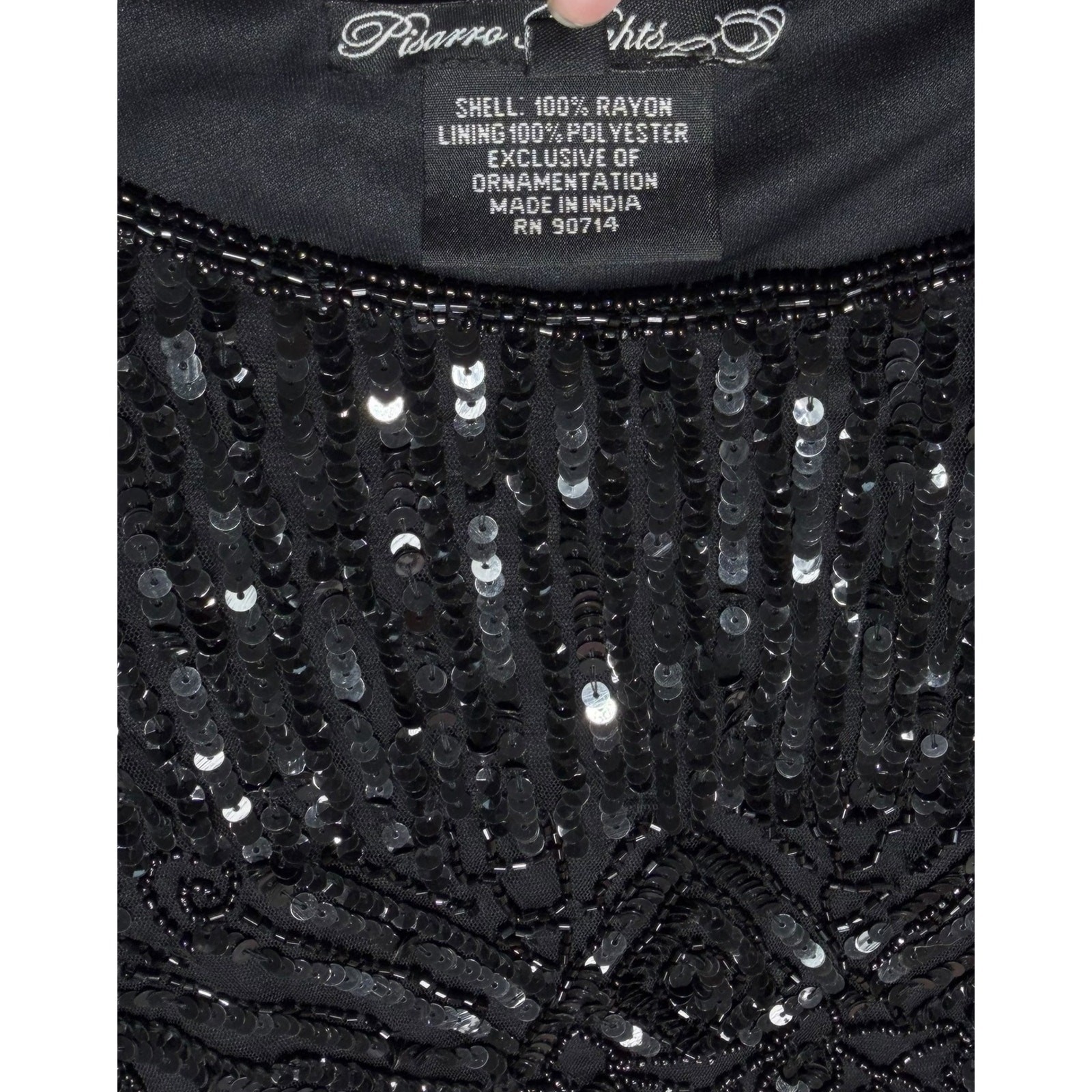 Pisarro Nights Black Beaded Sequin Fringe Cocktail Dress Art Deco Gatsby Flapper