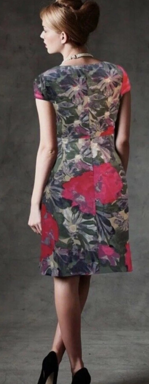 Mad Men Janie Briant Linen Blend Floral Midi Dress Retro 60s Chic Watercolor US0