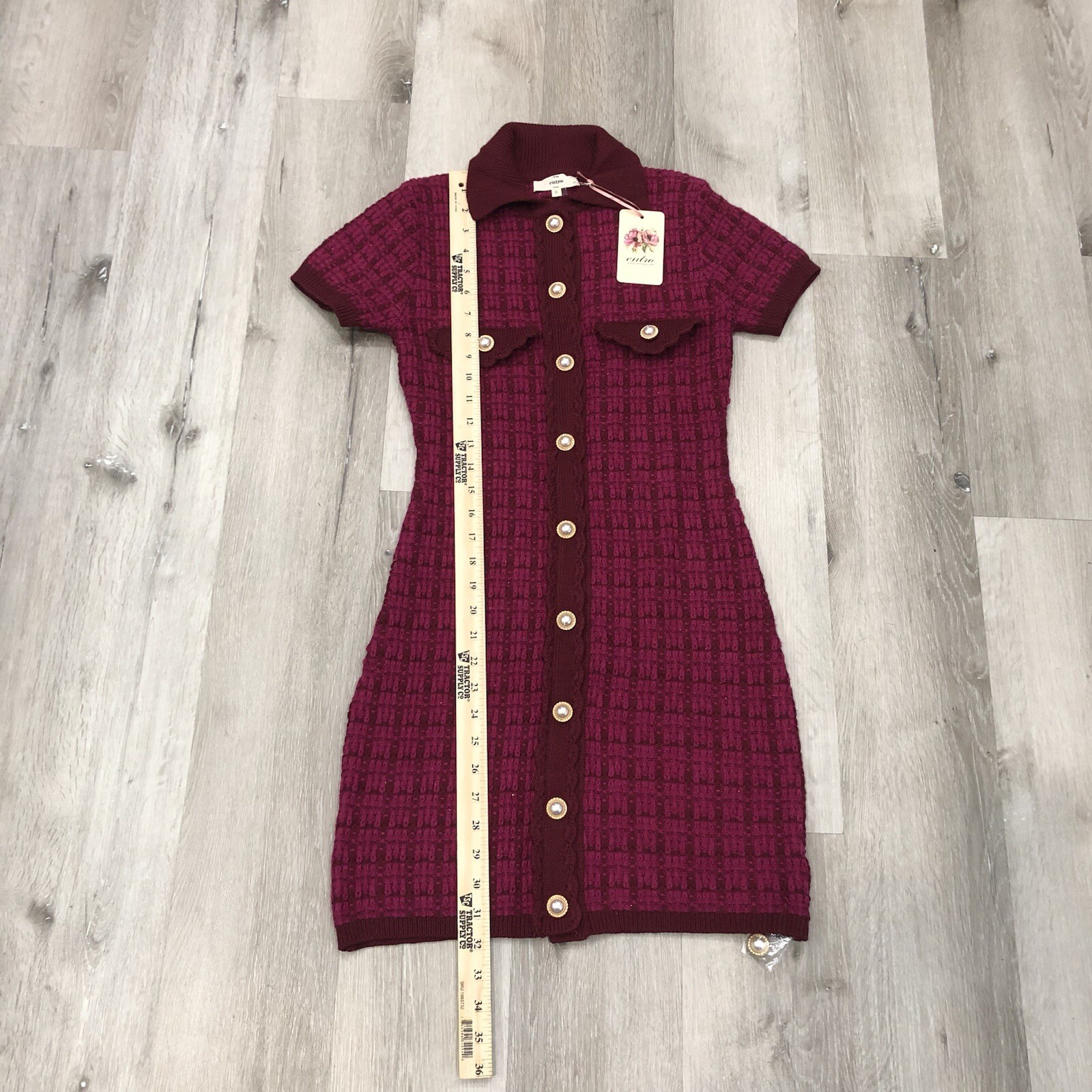 Entro Short-Sleeve Collared Maroon And Pink Button Down- Size S