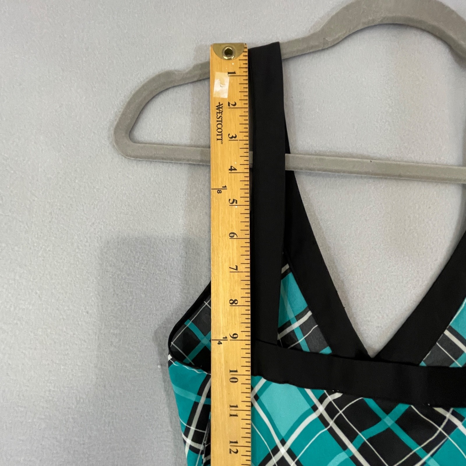 MICHAEL Michael Kors Teal Black Plaid Scarf Print Handkerchief Maxi Dress S/M