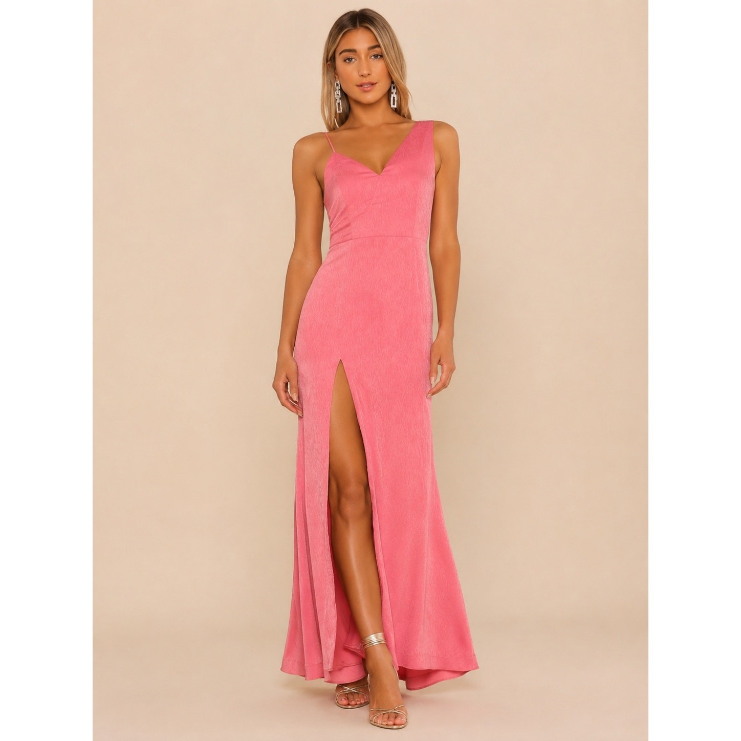 NBD Negroni Asymmetrical Strap Gown Pink Jacquard One Shoulder Maxi Dress S