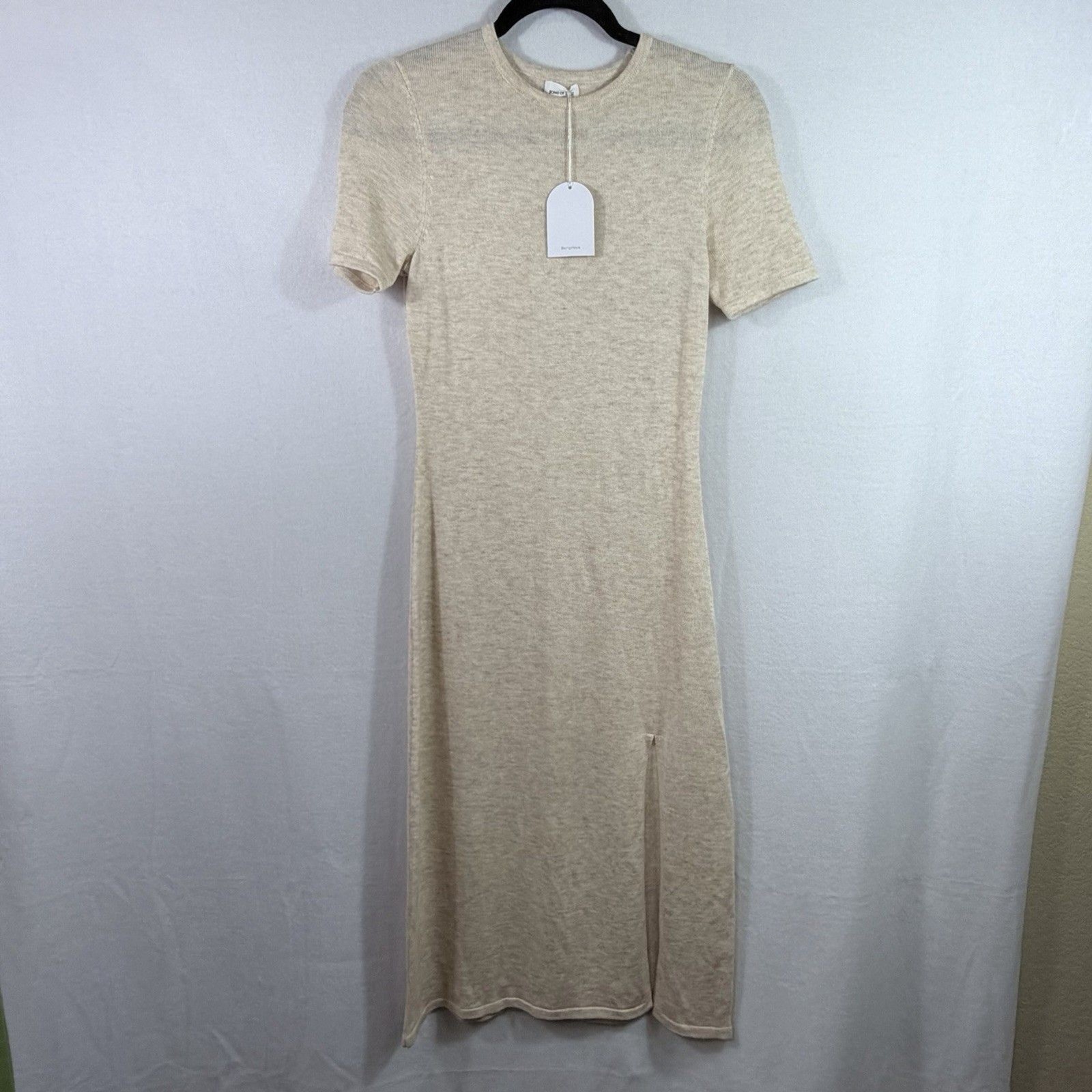 NEW Revolve Song of Style Neutral Tan Short Sleeve Night Air Sweater Dress Sz S