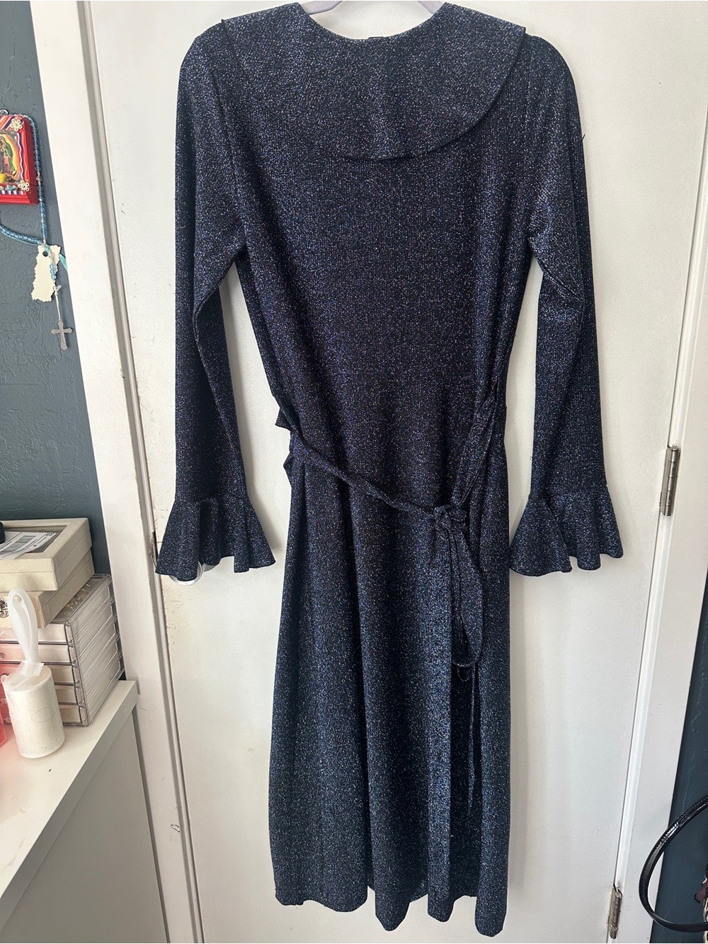 Free People One More Time Lurex Wrap Dress Large Glitter Ruffle Midi Dress Long