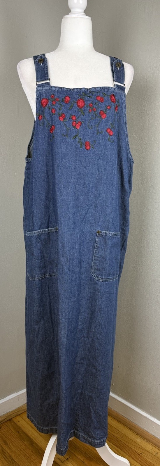 90s Premier International Ladies Plus Rose 100% Cotton Cottagecore Denim Dress