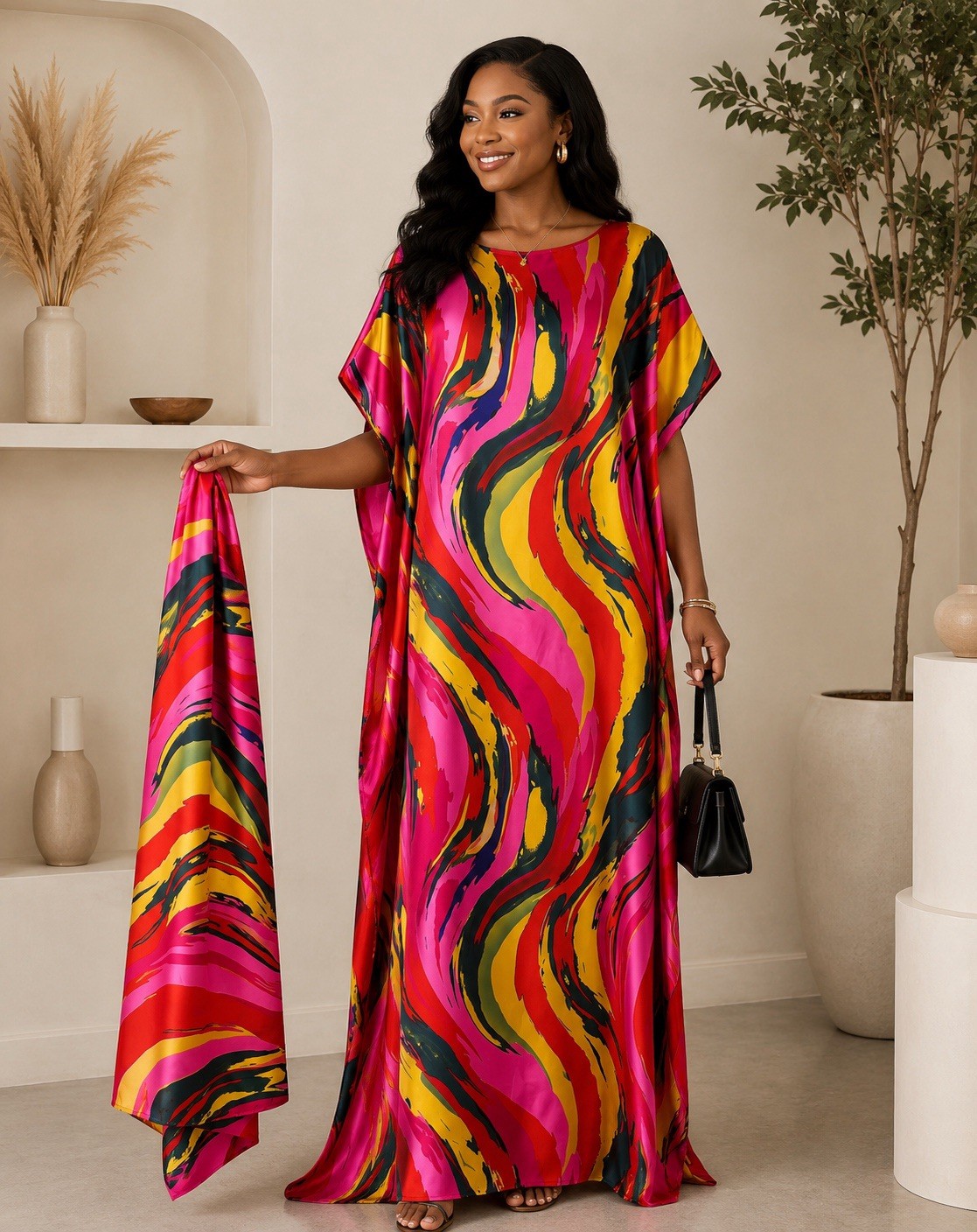Caftan Dress One Size with Vibrant Colors One Size Fits Most Mumu W Scarf Silky!