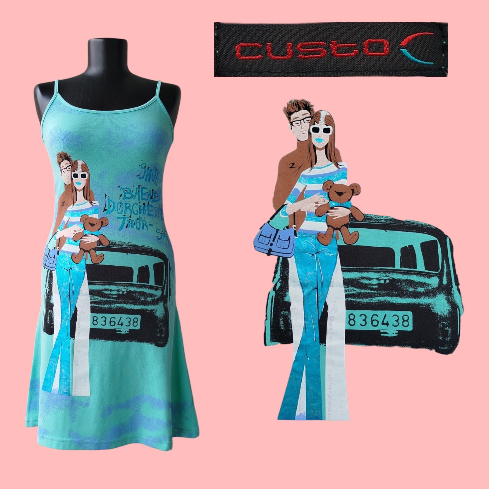 CUSTO Barcelona Dress Mini Teddy Bear Car People Graphic Vintage Y2K Size S