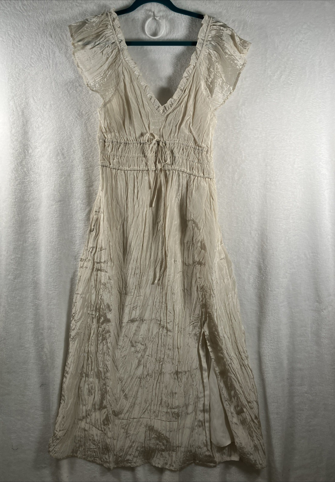 J Crew Palermo Crinkle Midi Dress Tall Medium Cream Boho Resort Coastal NWT