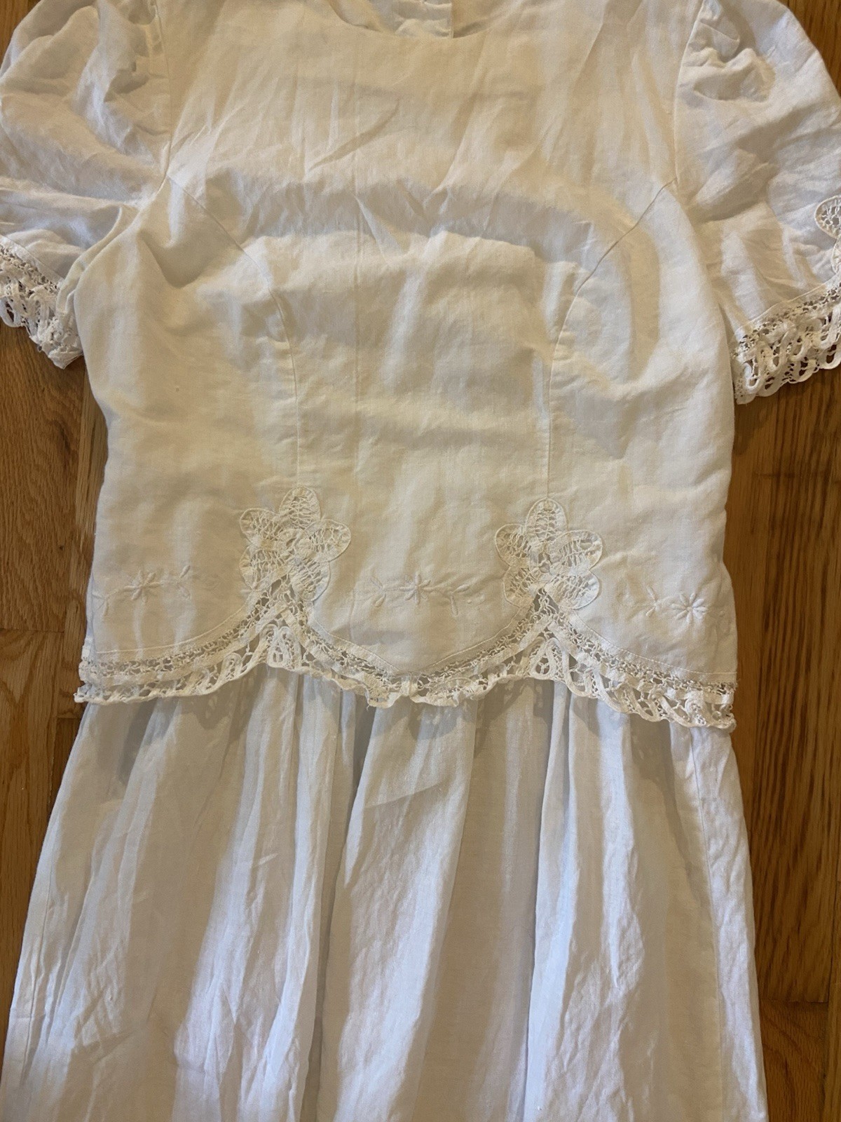 Kathie Lee White Cotton Lace Embroidered Puff Sleeve Midi Dress Petites 8