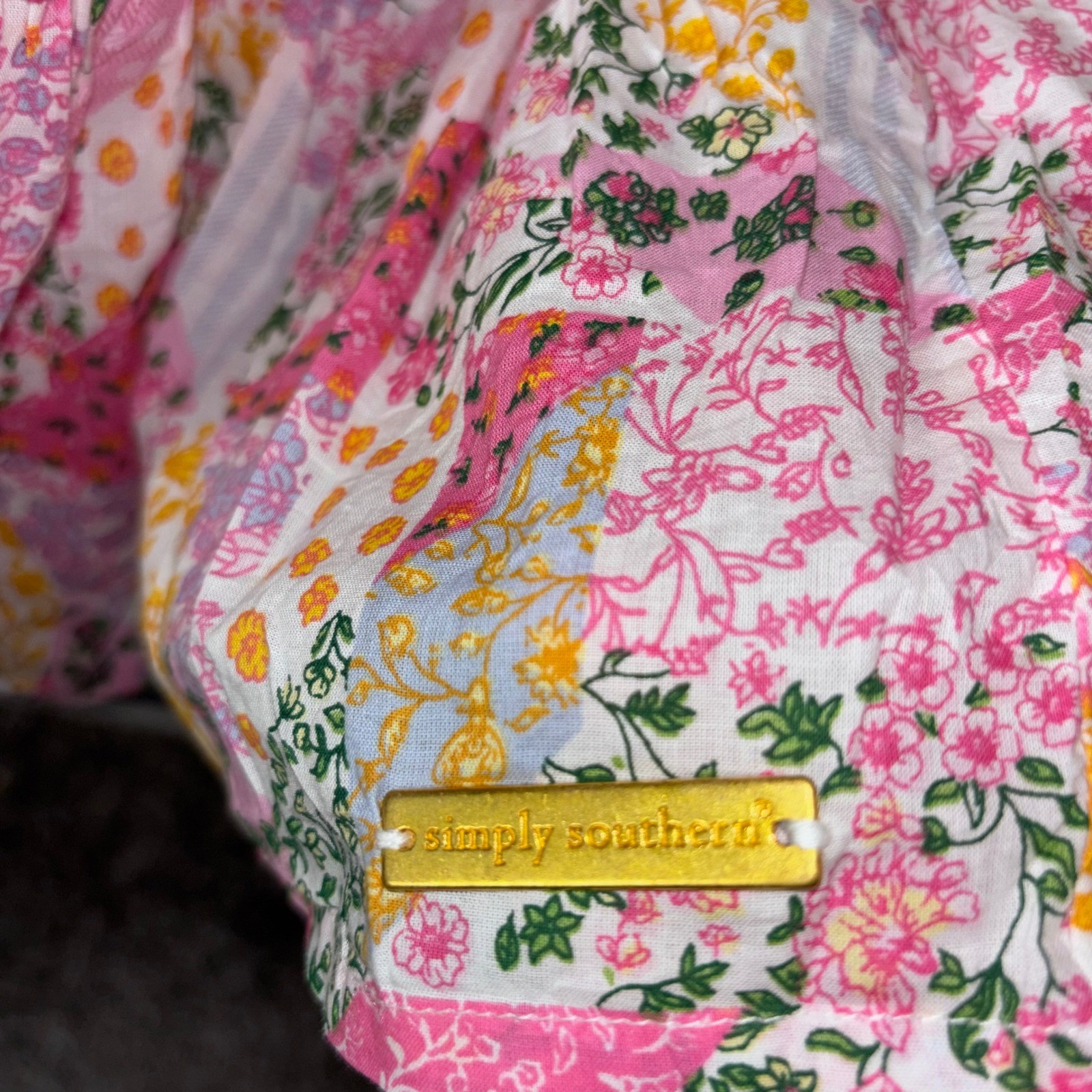 NWT Simply Southern Pink Patchwork Tiered Dress Cottagecore Pockets Size Medium