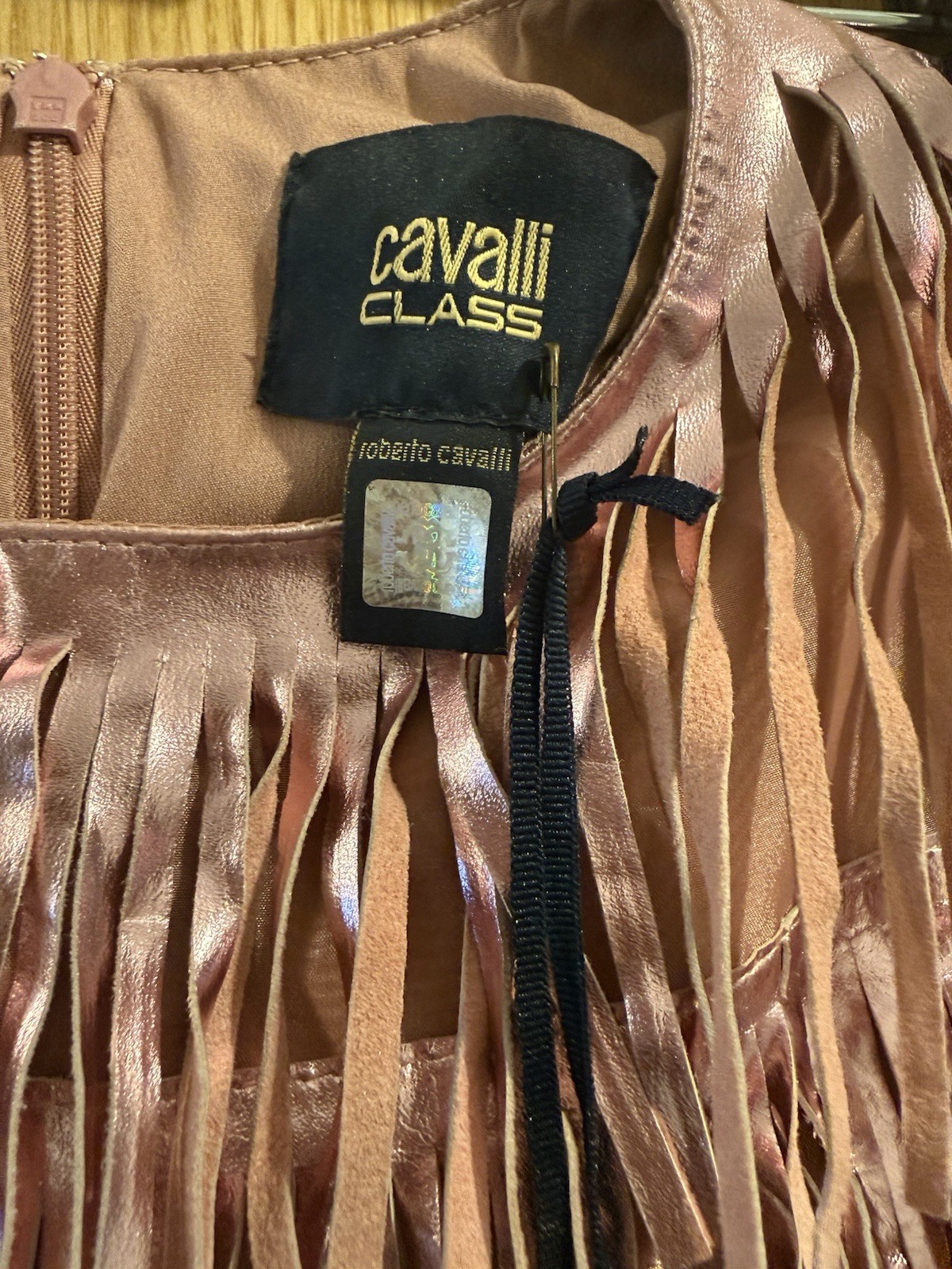 Cavalli Class Limited Edition Runway Sample Fringe Dress – Metallic Pink