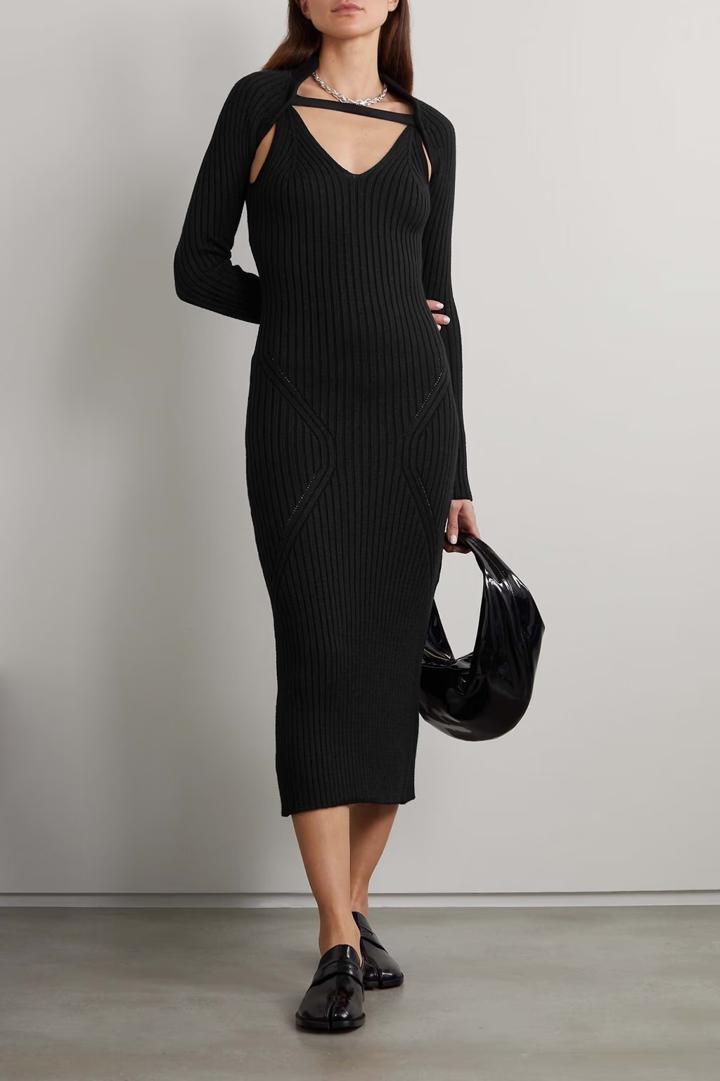 LVIR Ribbed-knit midi dress and cardigan set – Size L – NWT