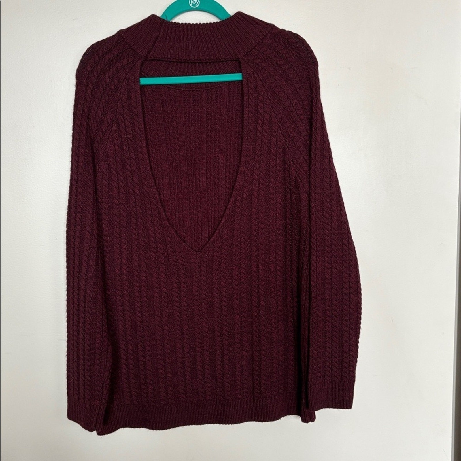Windsor Burgundy Cable Knit Open Back Sweater Dress Size L