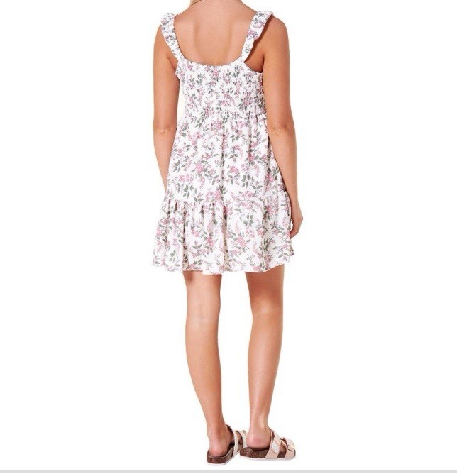 No Comment Junior Size L Cross Hatch Strap Smocked Bodice SunDress Crocus Flower