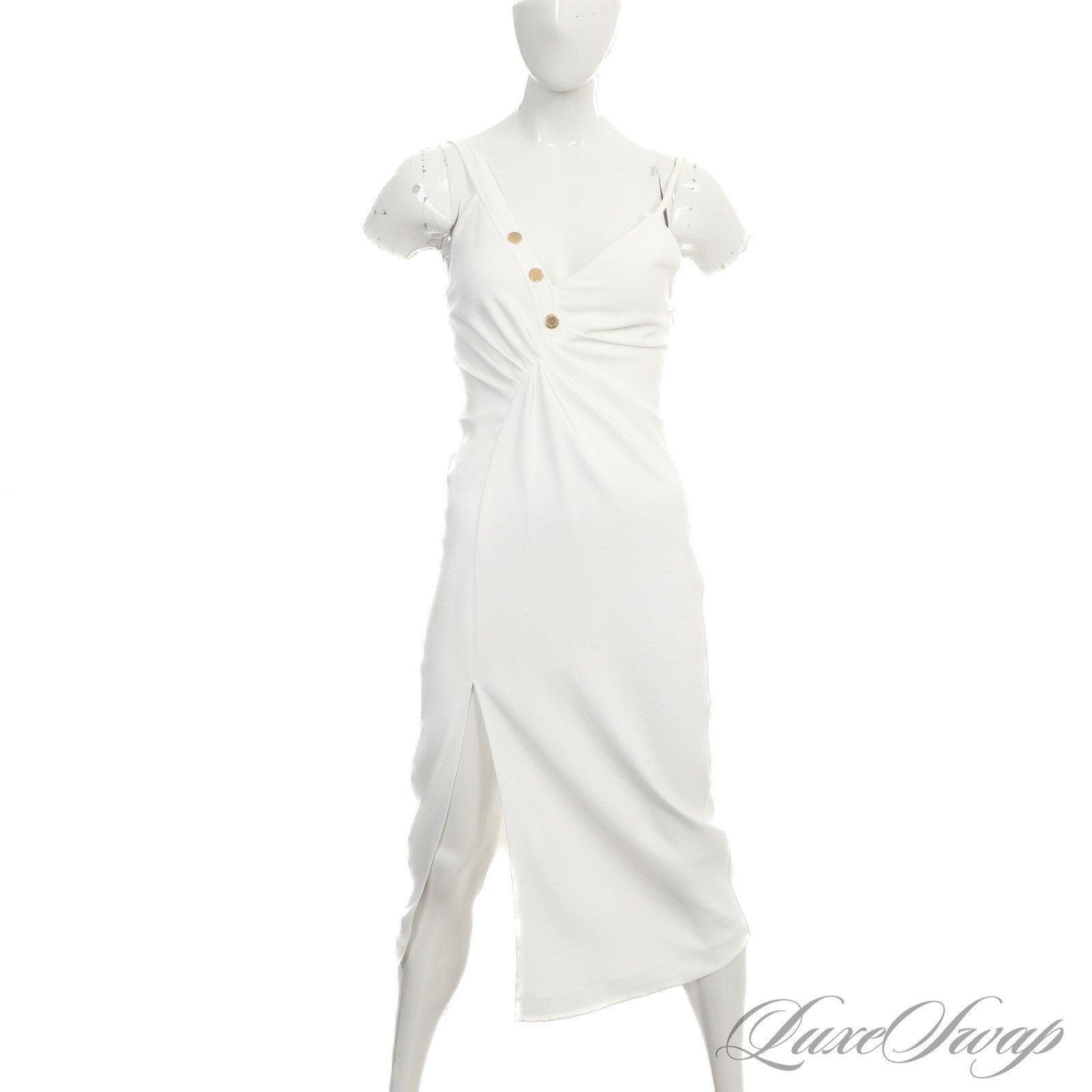 NWT $395 Sandro Paris Ecru White Gold Buttoned Mid Length Tea Dress 36 #13W002