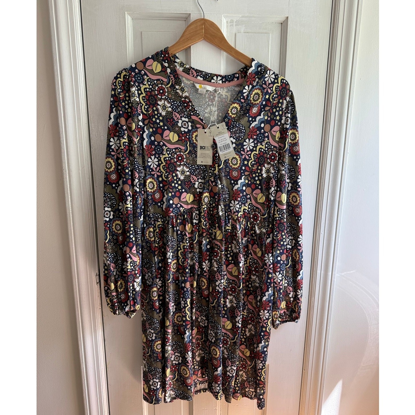 Boden Dress Size UK12R/US8R Paisley Floral Knit Mini Long Sleeve NWT