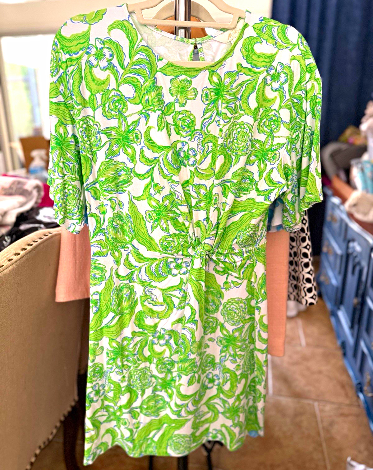 Lilly Pulitzer Women’s Green White Blue Floral Dress Short Sleeve M