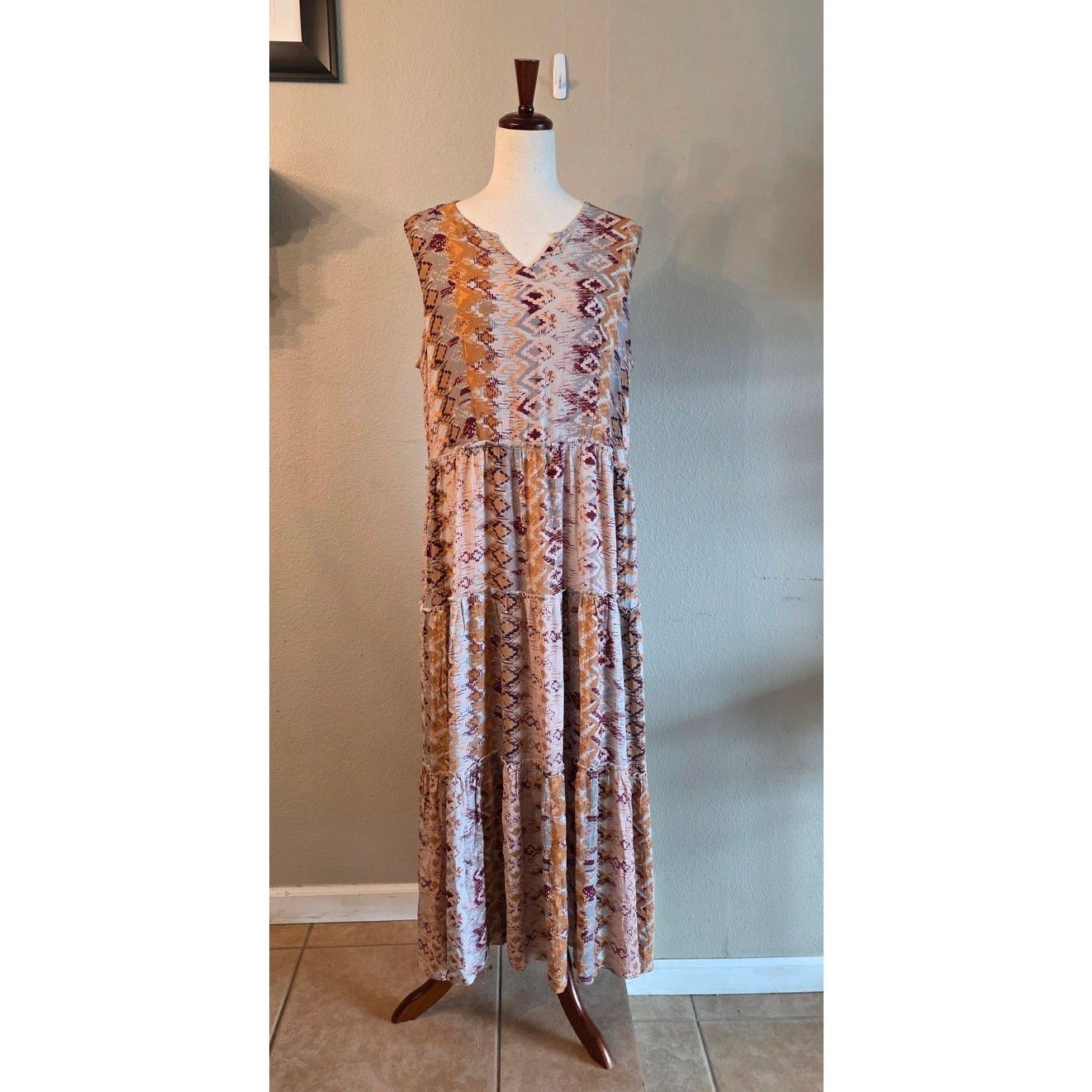 Coldwater Creek Colorful Maxi Dress SZ Medium Geometric Southwest Cowgirl