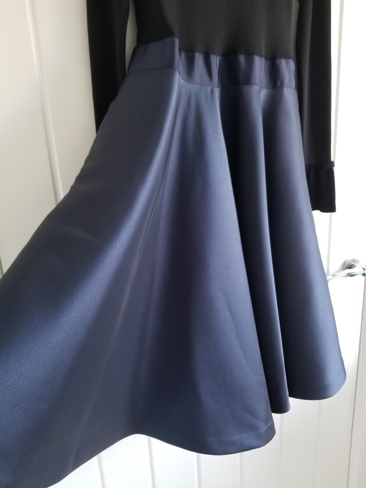 Ted Baker Zadi Long Sleeve Full Skirt Dress Size 4 UK 14 Dark Blue Black Navy