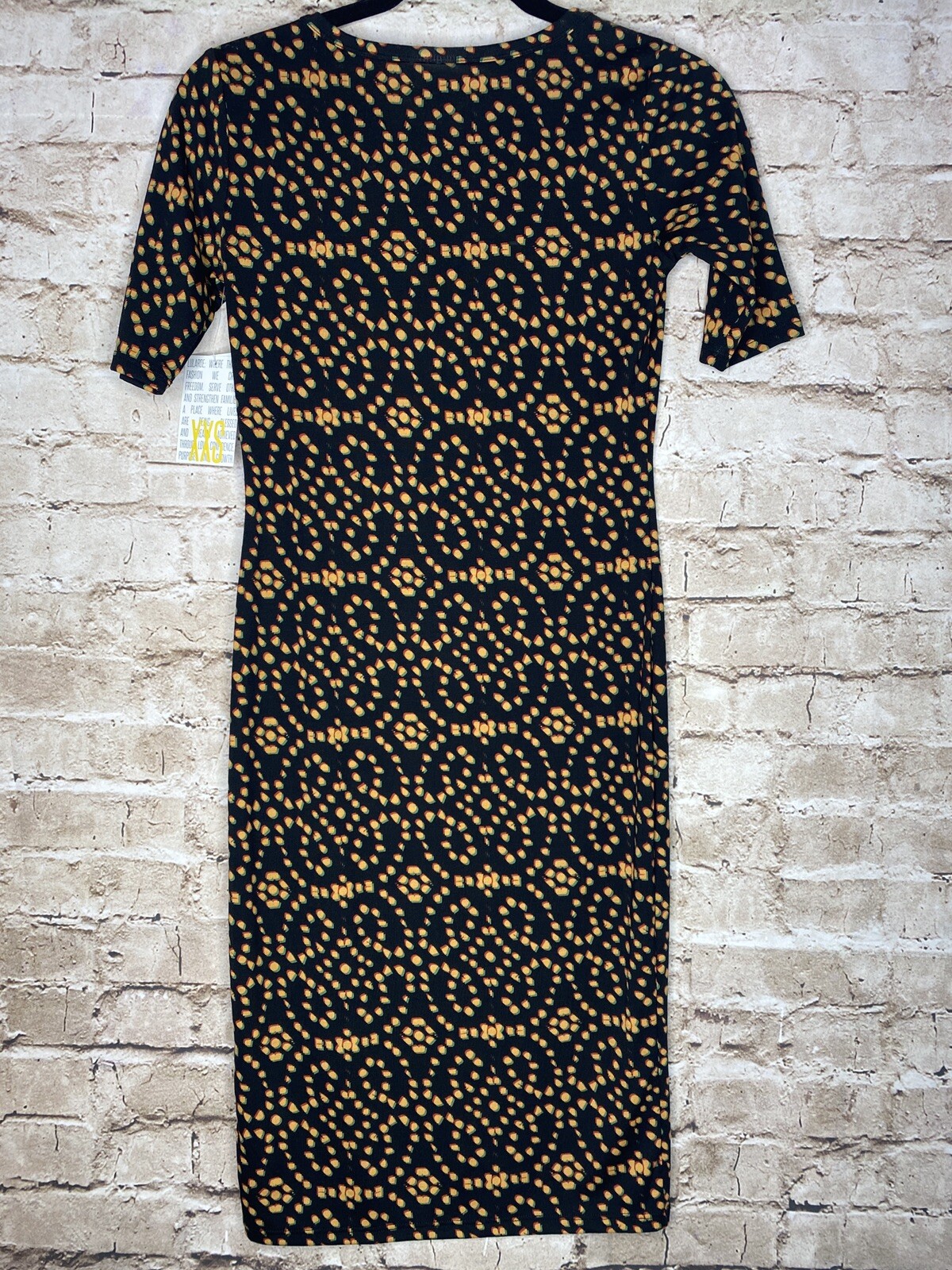 Lularoe Julia Dress XXS Geometric Black Gold Red Green Fitted NWT