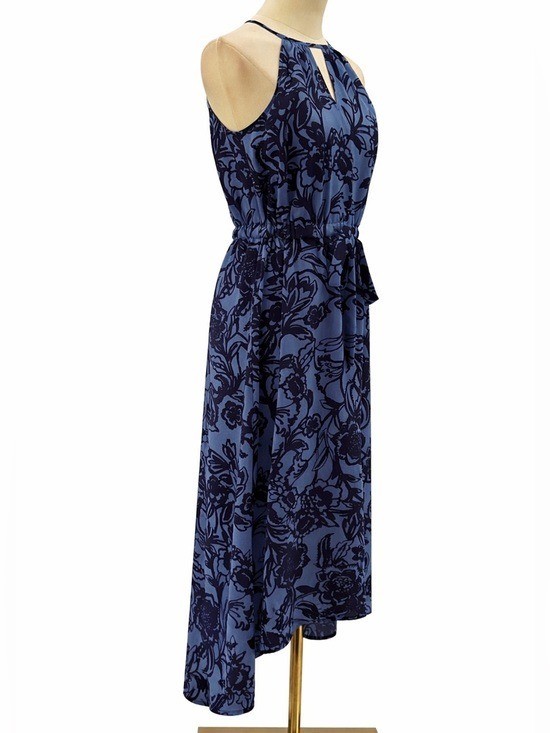 Loft Blue Floral Halter Maxi High Low Keyhole Vacation Summer Boho SZ XS-P