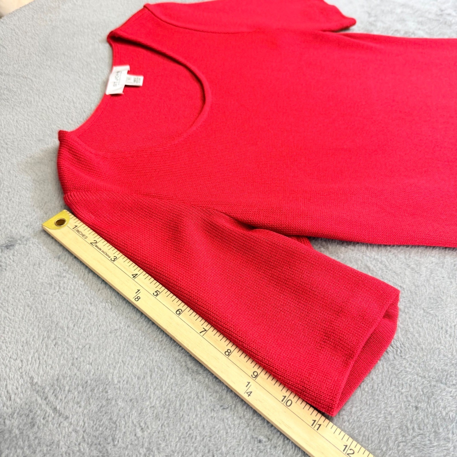 St John Collection Red Wool Blend Ribbed Knit Dress Short Sleeve Size 6