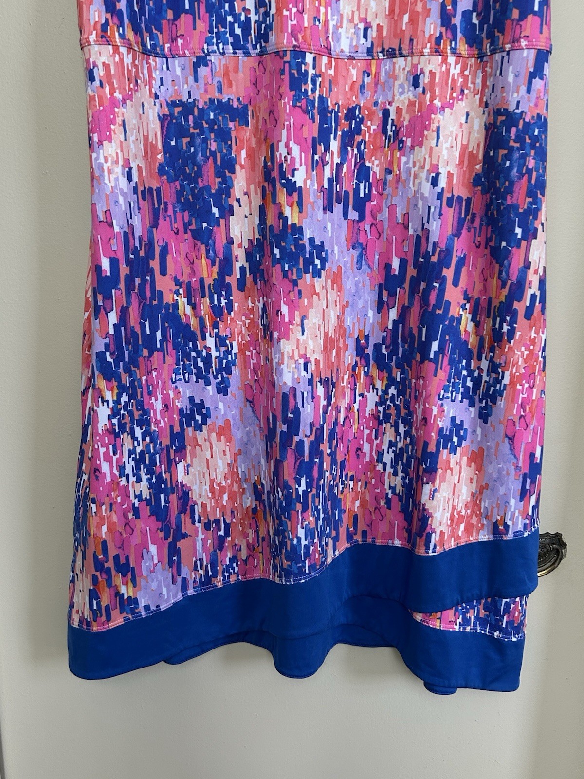 Reel Legends Abstract Print V-Neck Sleeveless Shift Dress Pockets Pink Blue L