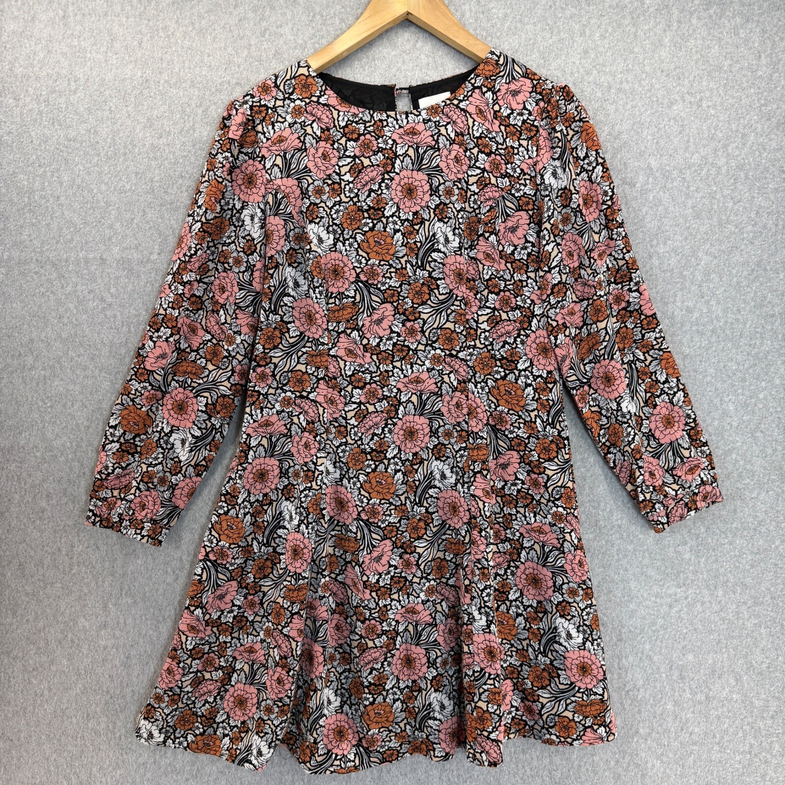HD in Paris Anthropologie Womens Small Floral Dress Black Pink Orange 3/4 Sleeve