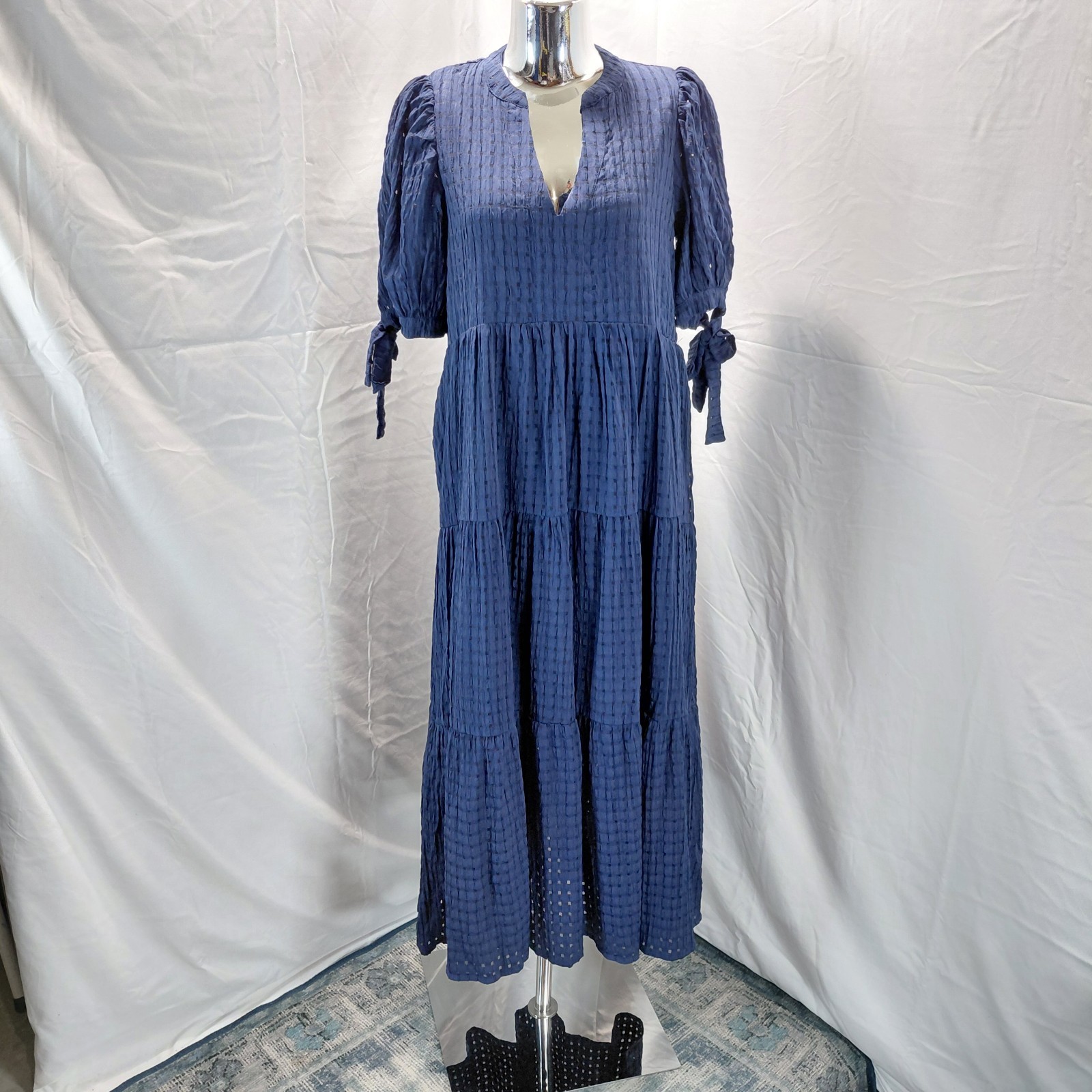 Pinch Indigo Woman’s Tiered Maxi Dress With Tie Sleeve Size S Blue