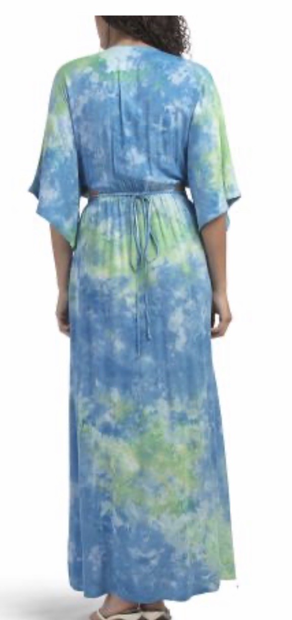 Young Fabulous & Broke Blue/Green Tie-Dye V-Neck Kimono Maxi Dress – Rayon.