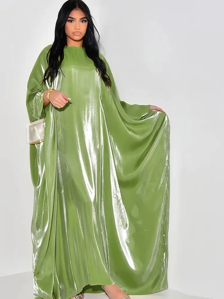 Ramadan Eid Abayas for Women Modest Fashion Shimmer Batwing Satin Abaya Dubai Lu