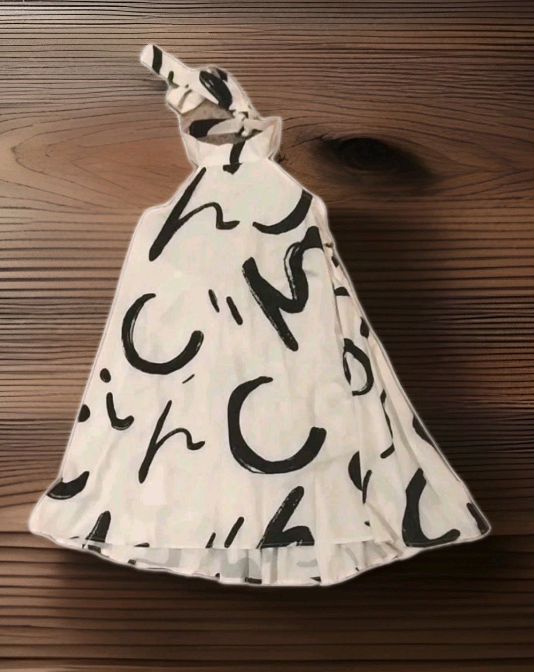 Modern Triangle Halter Dress Open Back, Ivory with Modern Print