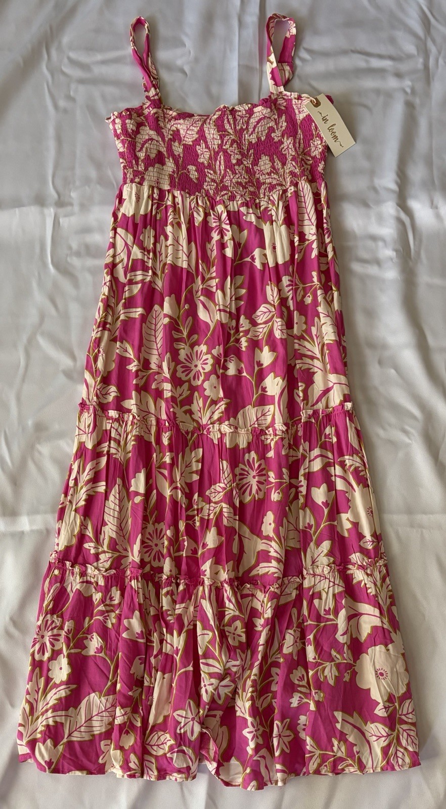 In Bloom Pink Sundress Smock Style With Adjustable Straps NWT