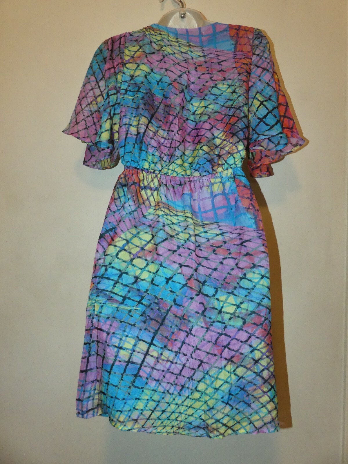 Presley Skye flutter sleeve faux wrap silk dress size XS multicolor print NWT