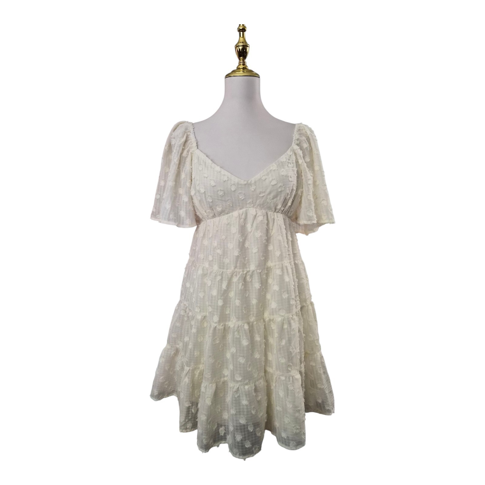 A. Calin by Flying Tomato Ivory Swiss Dot Tiered Babydoll Dress Women’s Size M