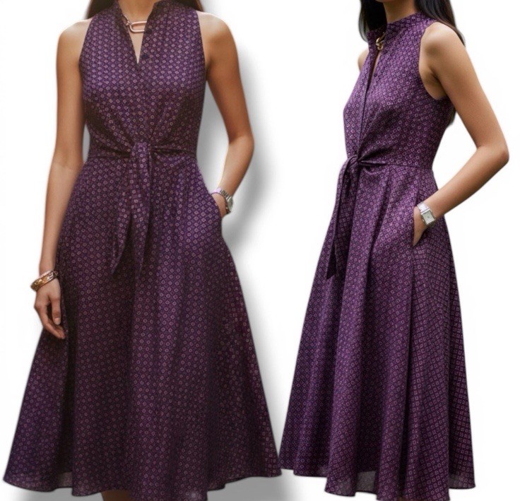 Lauren Ralph Lauren Black Label Tie Front Foulard Sleeveless Dress Plus Size 20W