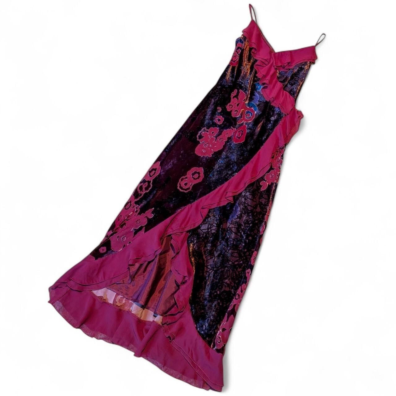 Vintage 90s Monsoon Burgundy & Purple Velvet Devore Midi Dress