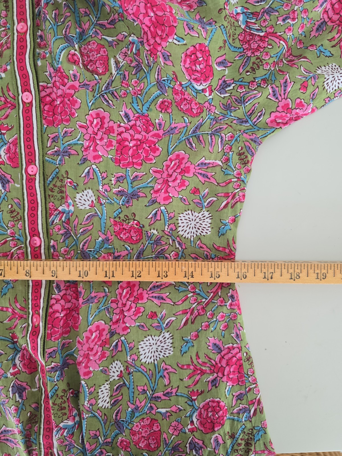Lola Australia Pacific midi dress pink/green floral button-down XS Cotton