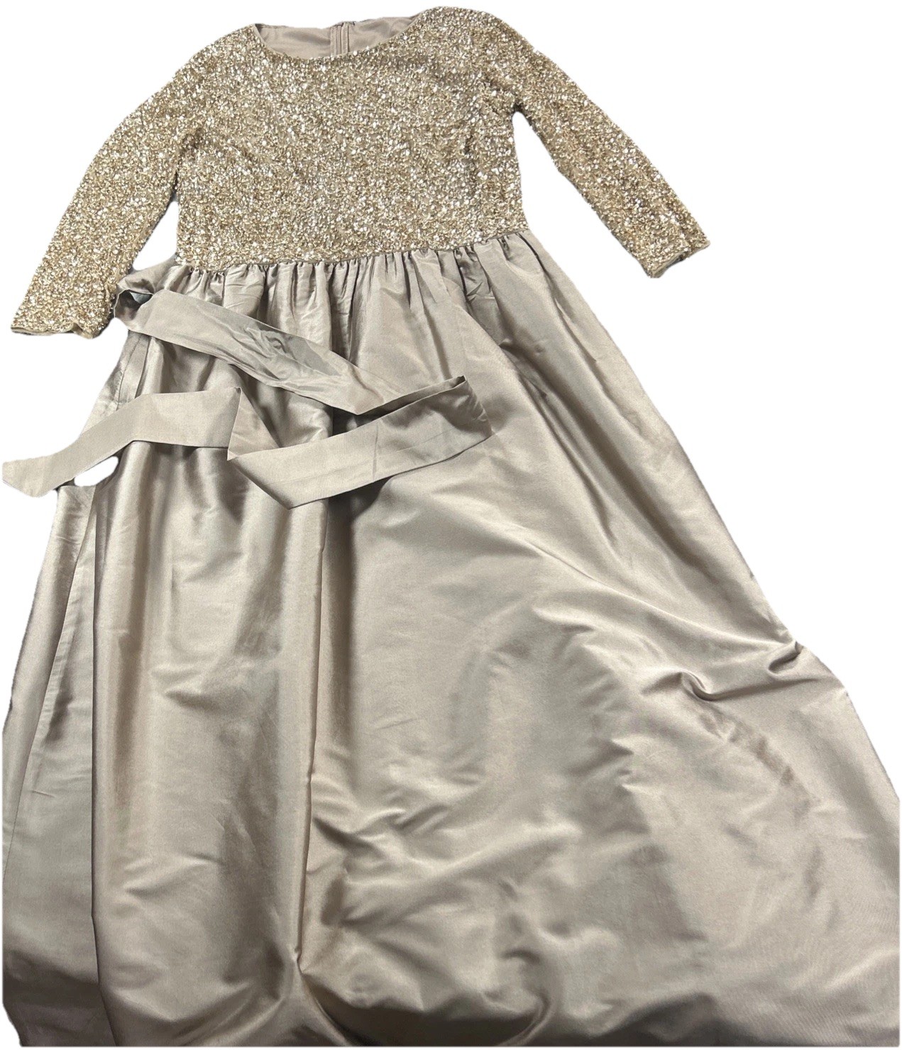 Pisarro Nights Size 12 NWT Light Mocha Gold Sequin & Taffeta Formal Gown