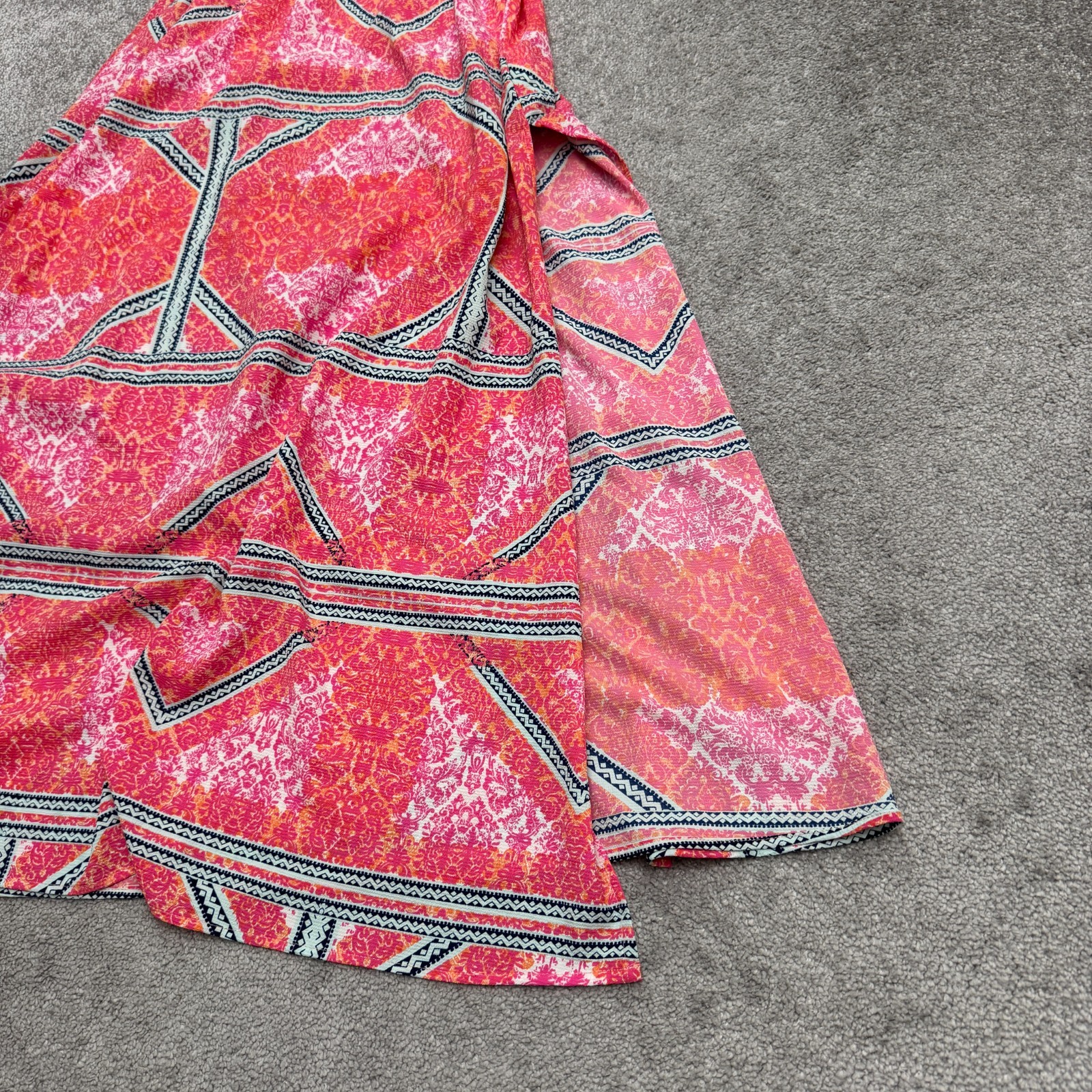 Minkpink Geometric Halter Maxi Dress Women Medium Pink Orange Backless Slit NWOT