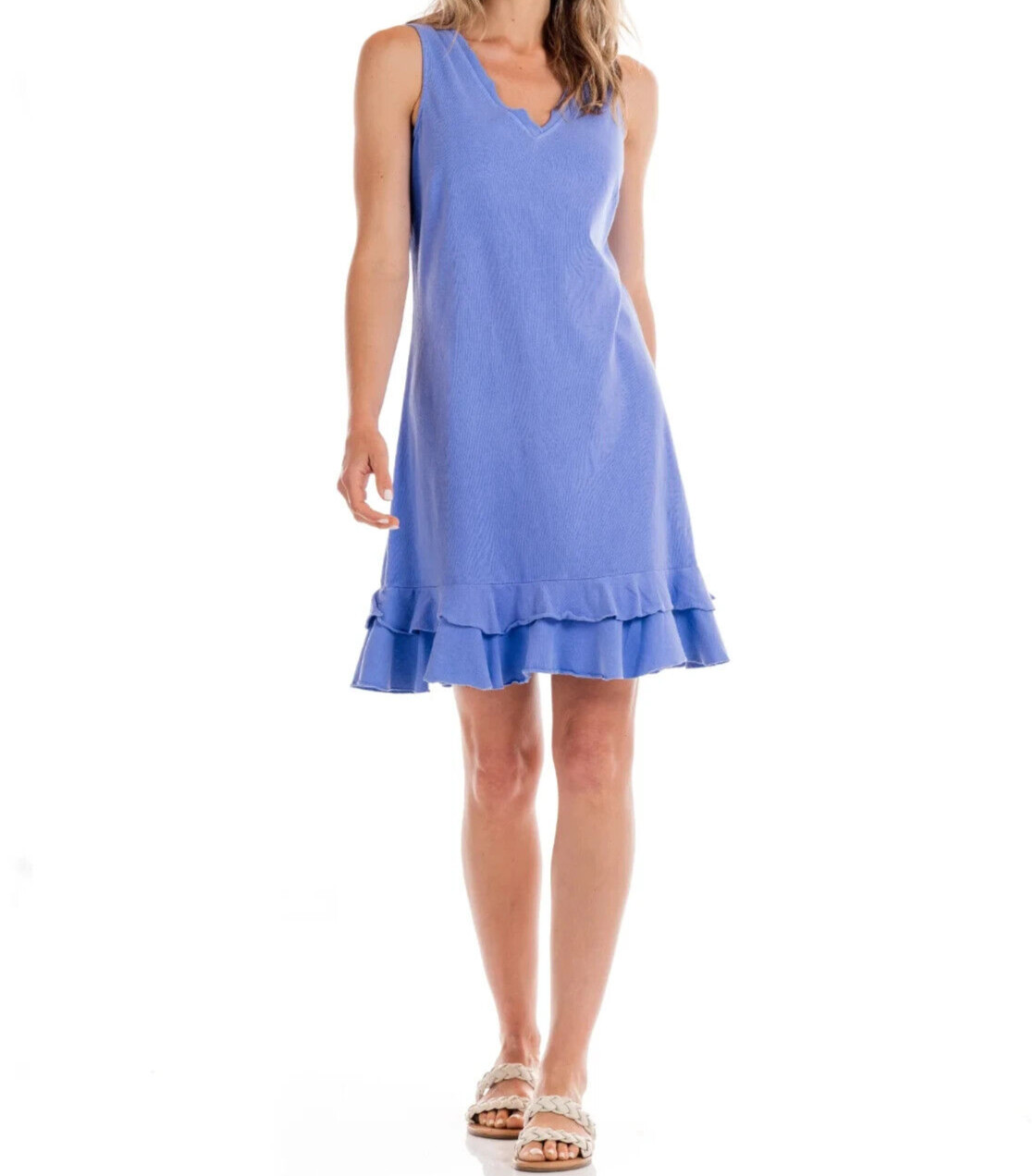 Fresh Produce large peri blue sunrise cotton flounce v neck dress $68 nwt new l