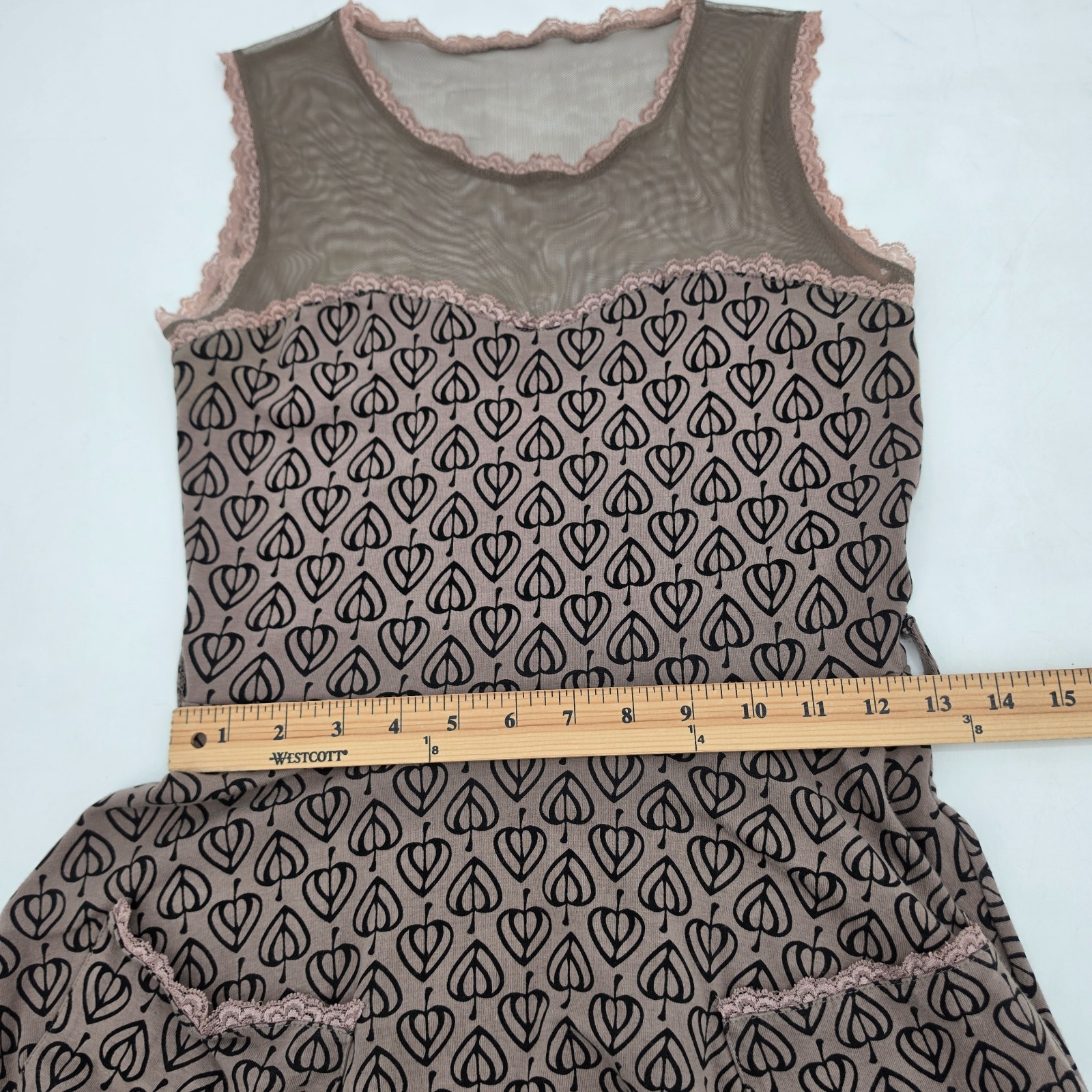 Effies Heart Modcloth Fit Flare Jackie Dress Size Small Brown Leaf Sheer Top