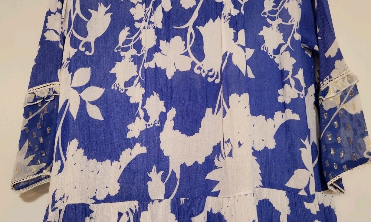 Sunday Saint Tropez Bella Ciao Flower Cover up Mini Dress Blue NWT Women Medium