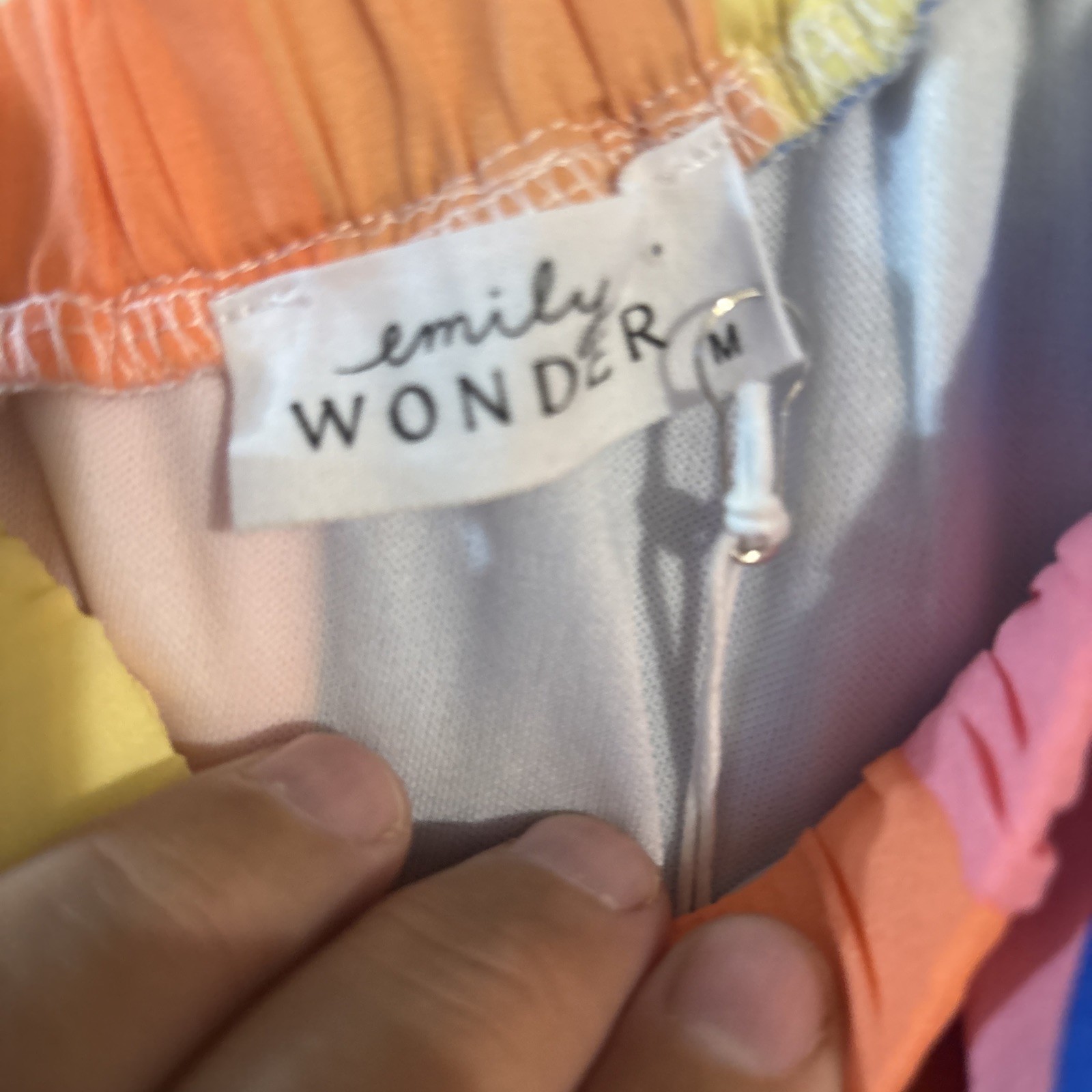 Emily Wonder/Andree Rainbow Colorful Ruffled One Shoulder Striped Dress Sz M