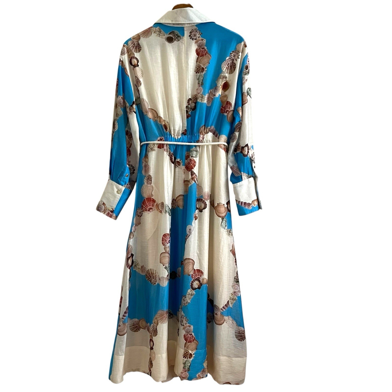 Caroline Constas Seashell Maxi Dress M Coastal Resort Shirtdress Euro Summer NWT