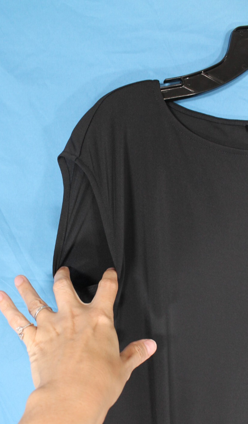 TALBOTS Stretch POLY-KNIT Sleeveless BLACK Gathered DROP WAIST Midi Dress Sz M