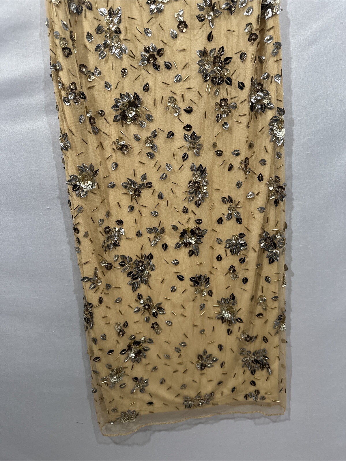 NWT $598 Mac Duggal [ 0 ] 5477 Floral Embellished Scoop Neck Gown Gold #S1598