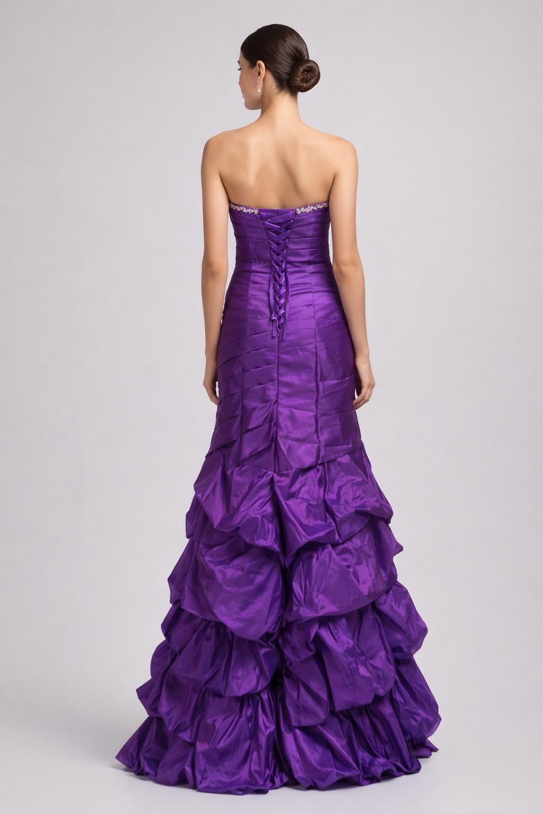 Purple Strapless Beaded Corset Back Ruffled Tafetta Gown NWOT Prom Vintage sz 6